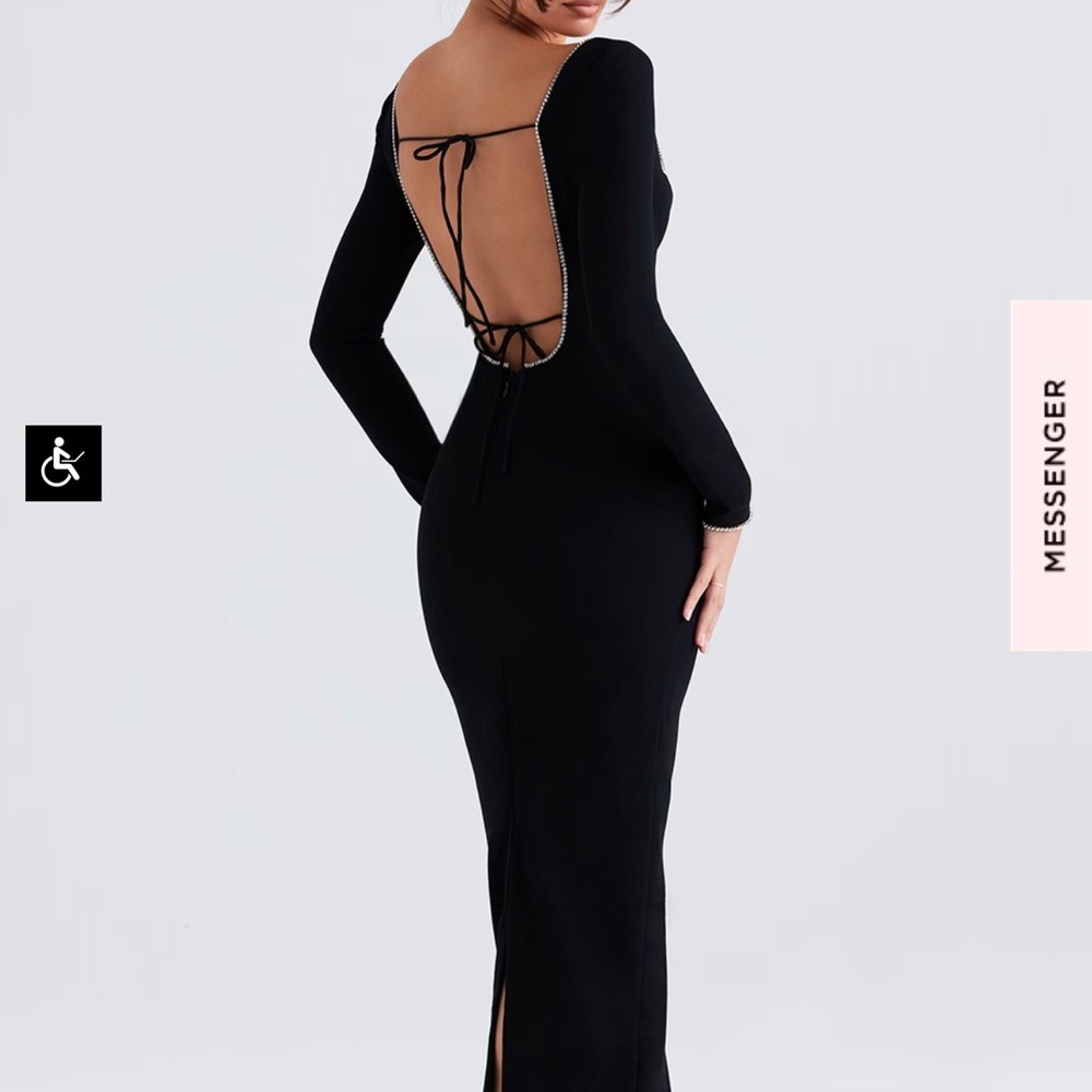 NWT House of Cb Rosa Black Crystal Embellished Maxi Dress